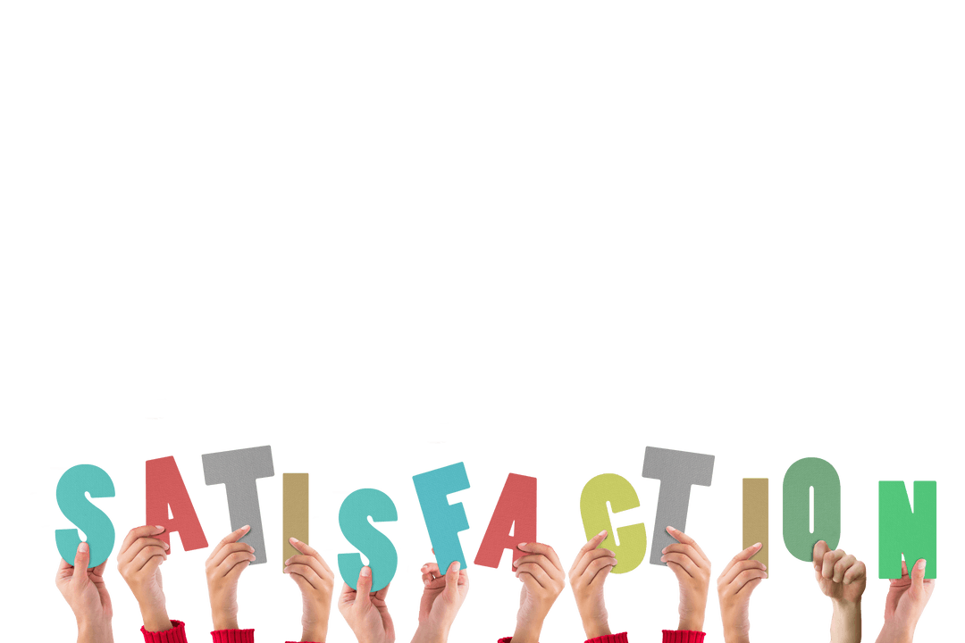 Diverse Hands Lifting Word Satisfaction Transparent Background