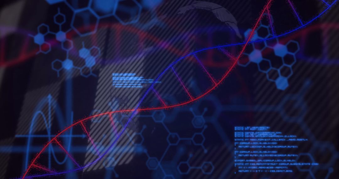 Dynamic DNA Strand Overlay with Futuristic Sci-Fi Elements