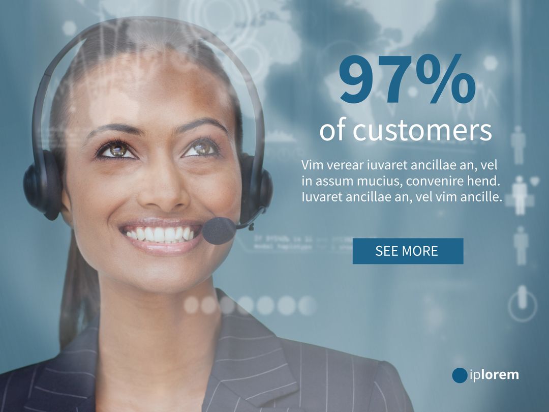 Smiling Customer Service Representative with Headset and Social Media Graphics Overlay - Download Free Stock Templates Pikwizard.com