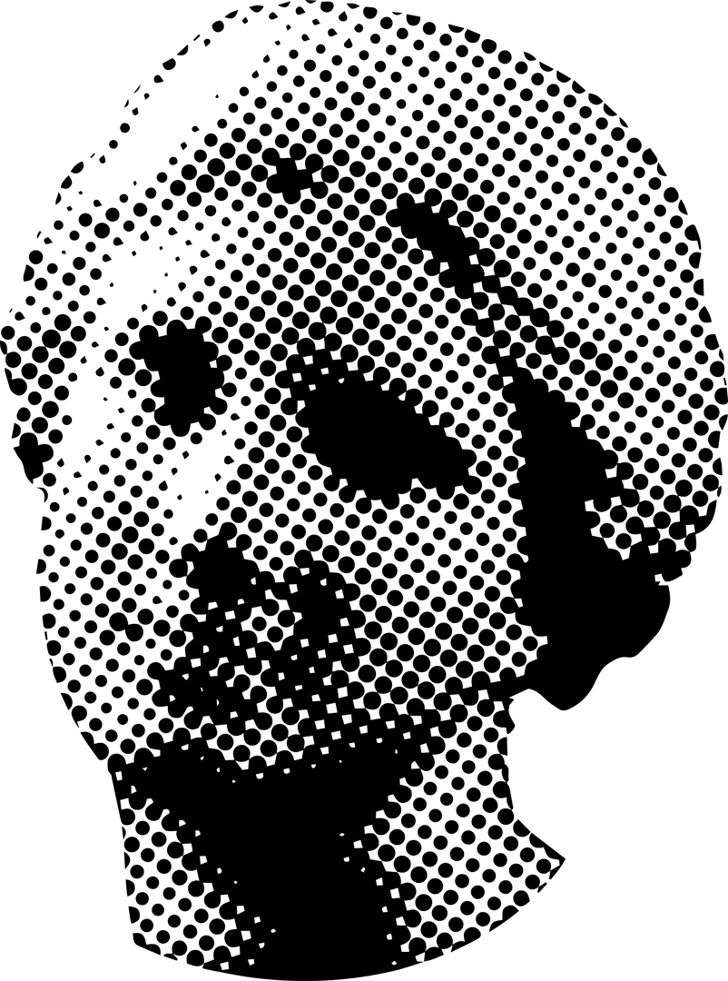 Halftone Skull Silhouette on Transparent Background with Vintage Look