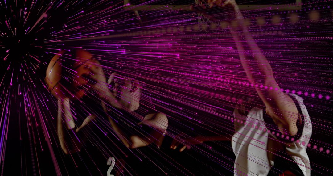 Dynamic Basketball Action with Futuristic Light Effects