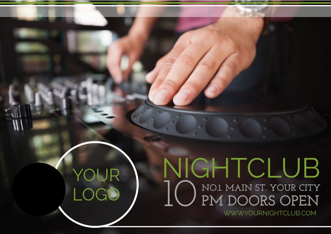 Dynamic DJ Deck Setting Nightclub Event Promotional Flyer Template