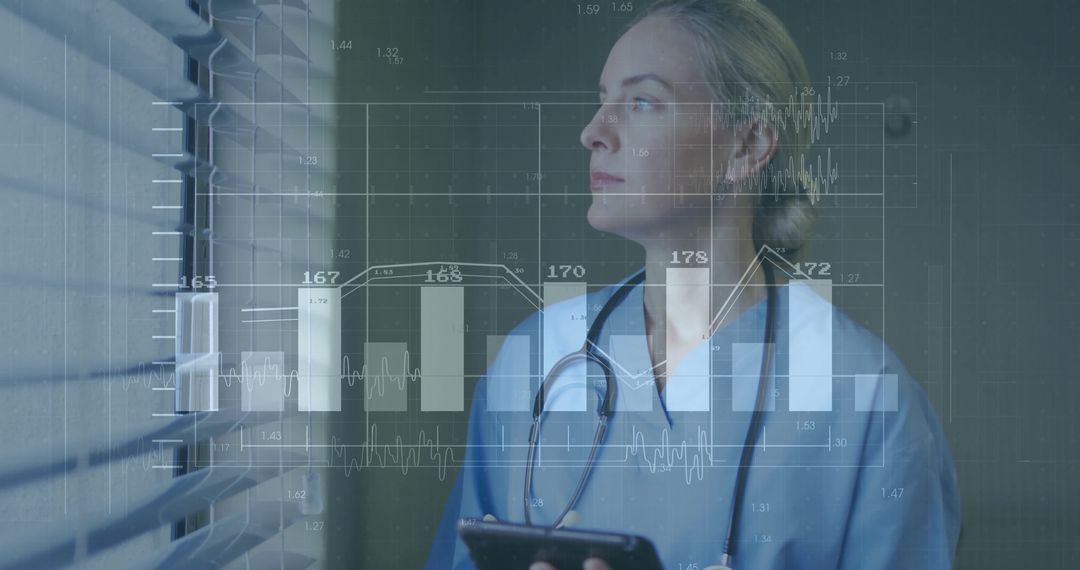 Nurse in Scrubs Analyzing Medical Data Visualization