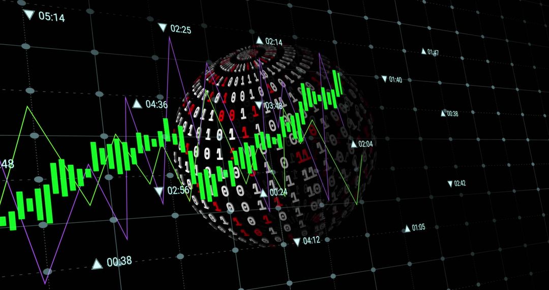Futuristic global data visualization with digital binary interface