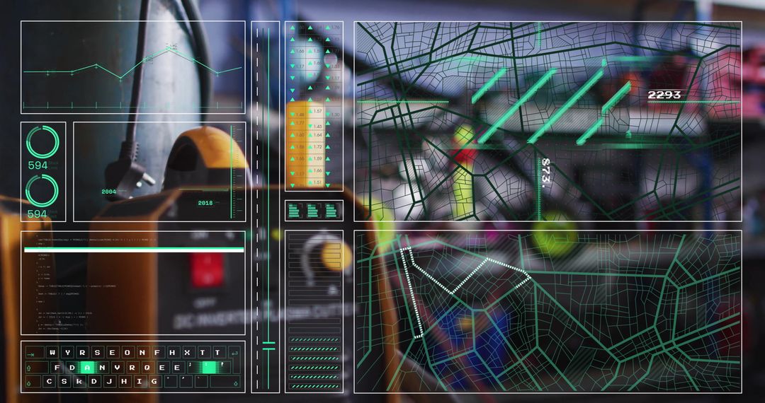 Futuristic Digital Interface with Orange Power Tool