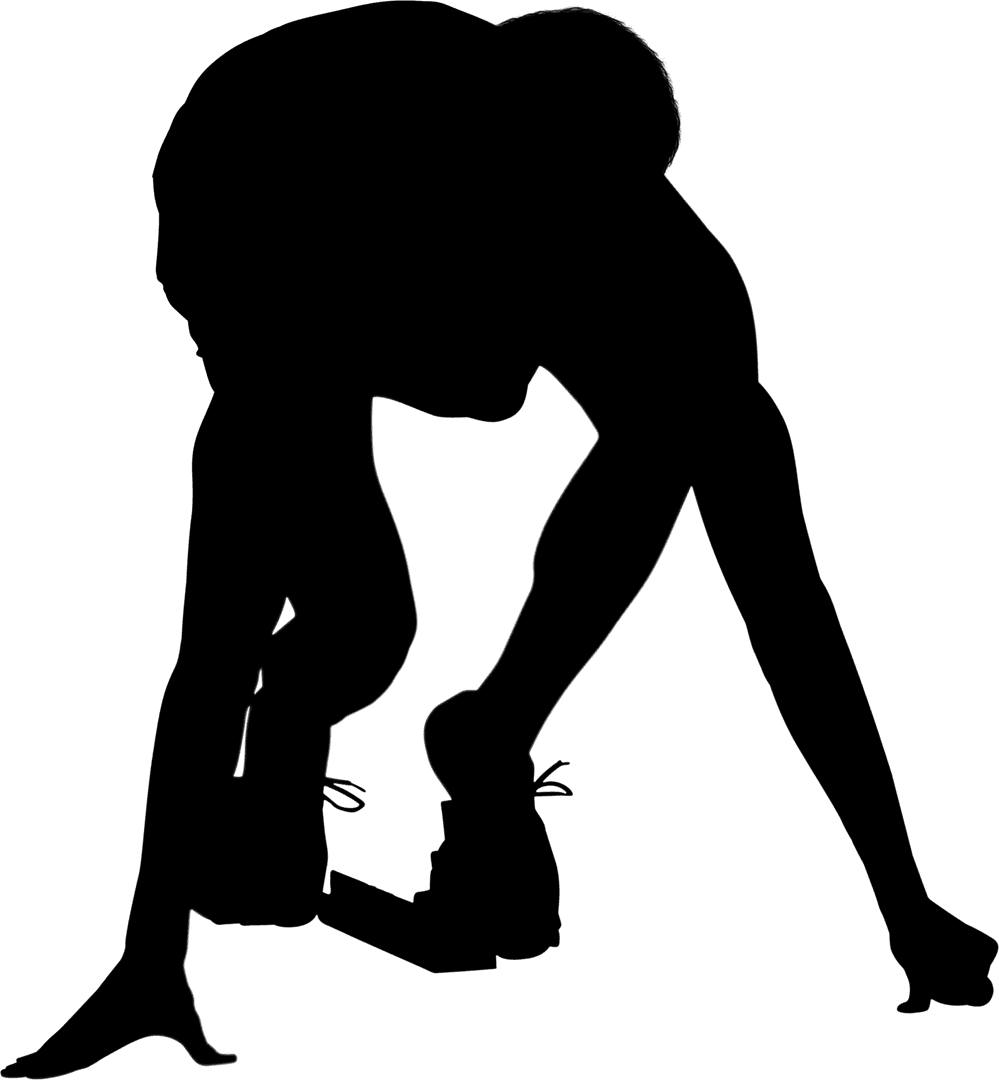 Silhouette of Determined Female Runner in Starting Position, Transparent Background