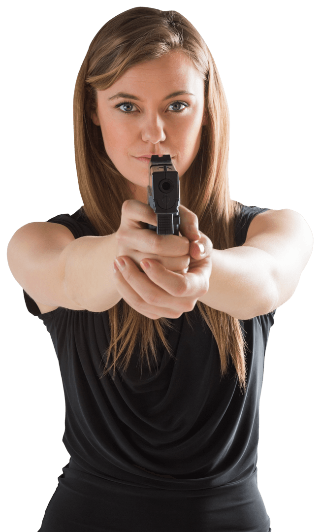 Confident Woman Pointing Gun Transparent Background