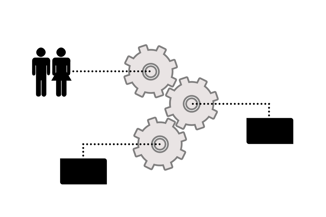 Connecting Gears with Human Figures and Text on Transparent Background