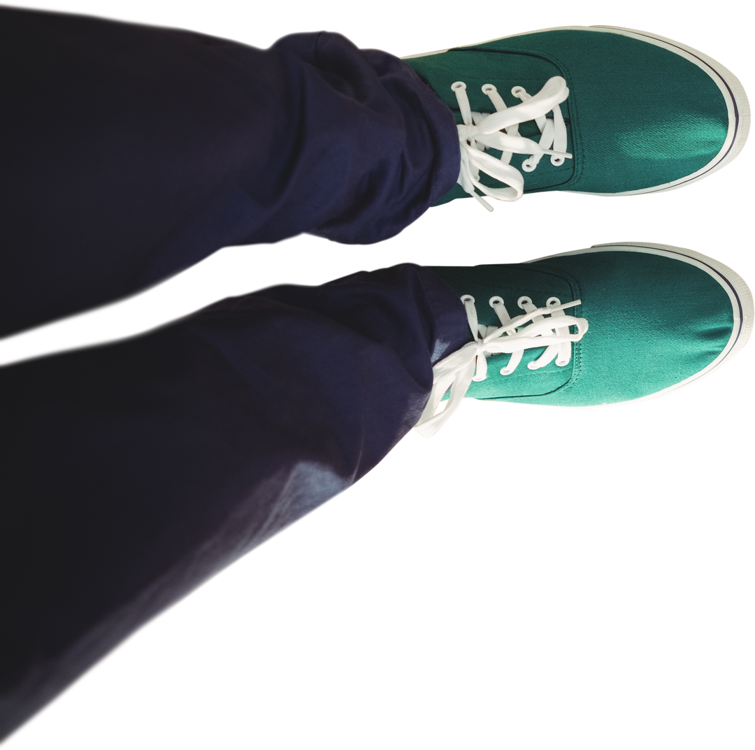 Transparent overlay of legs wearing green canvas shoes with white laces - Download Free Stock Images Pikwizard.com