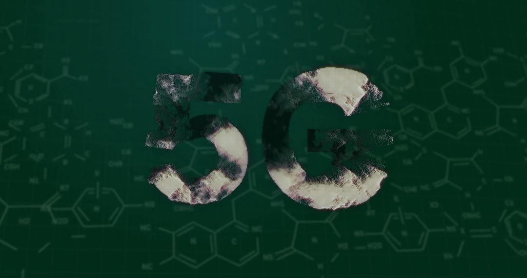 Digital 5G Text Overlay on Chemical Formula Background