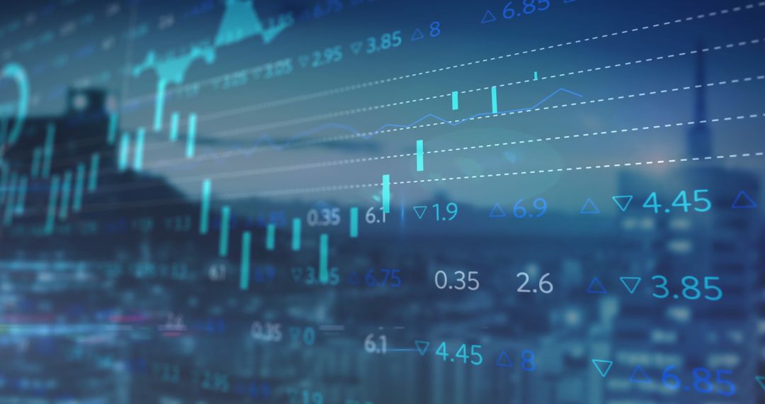 Stock Market Data Visualized Over Modern Cityscape