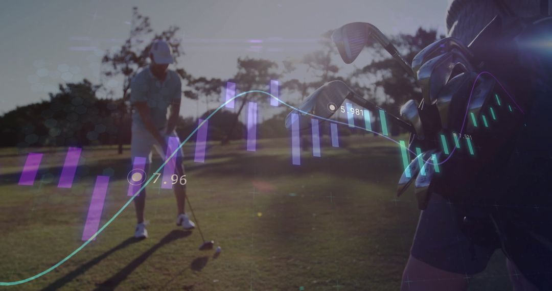 Golfer on Fairway with Digital Performance Stats Overlay