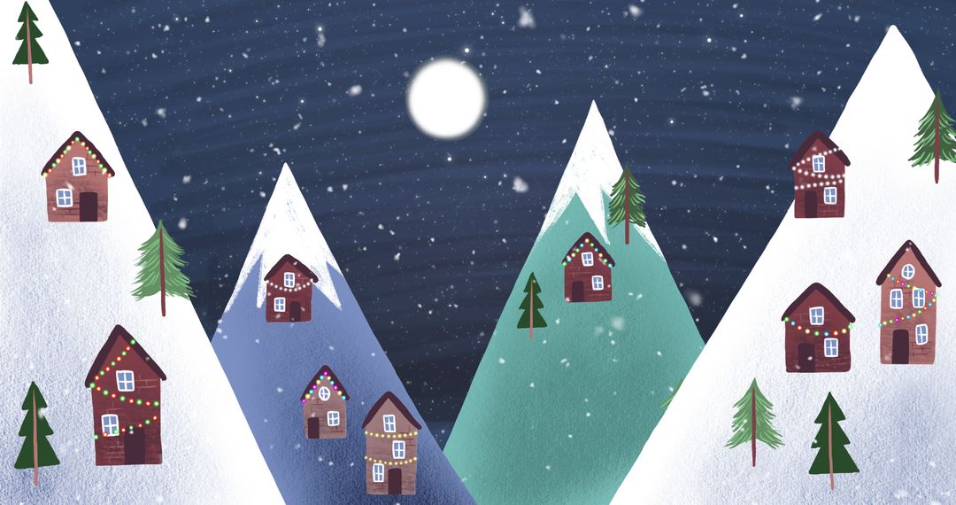 Festive Winter Wonderland in Nighttime Snowfall