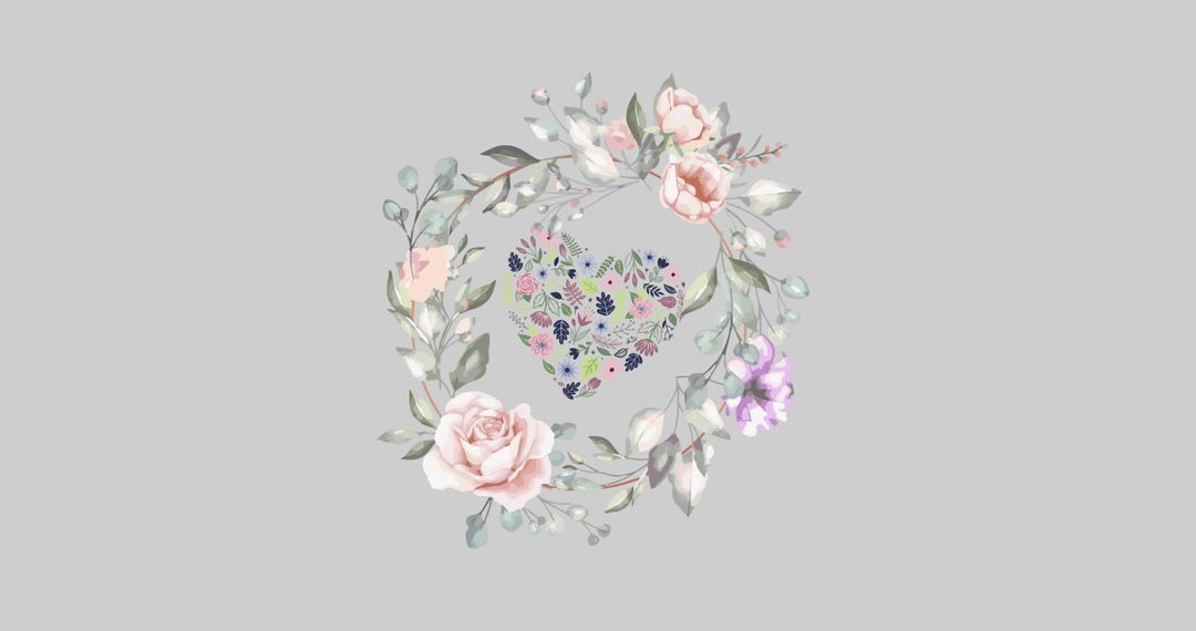 Floral Heart Wreath with Blossoms on Grey Background - Free Images, Stock Photos and Pictures on Pikwizard.com