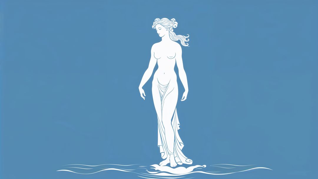 Mythological venus figure balancing gracefully on shell with ageless elegance