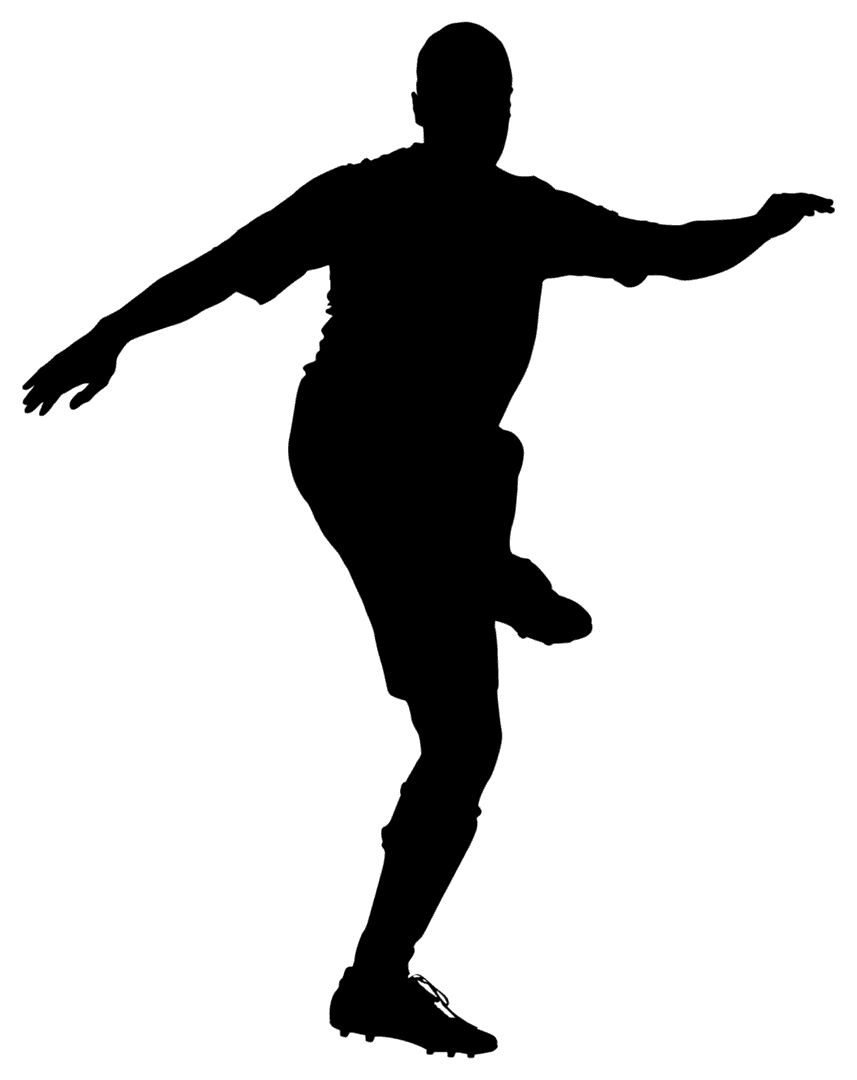 Silhouette of Soccer Player Dribbling on Transparent Background