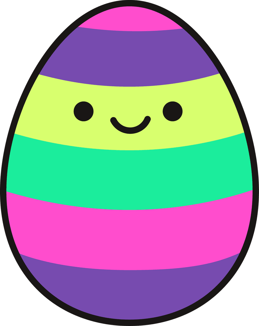 Colorful Striped Smiling Egg on Transparent Background Flat Design