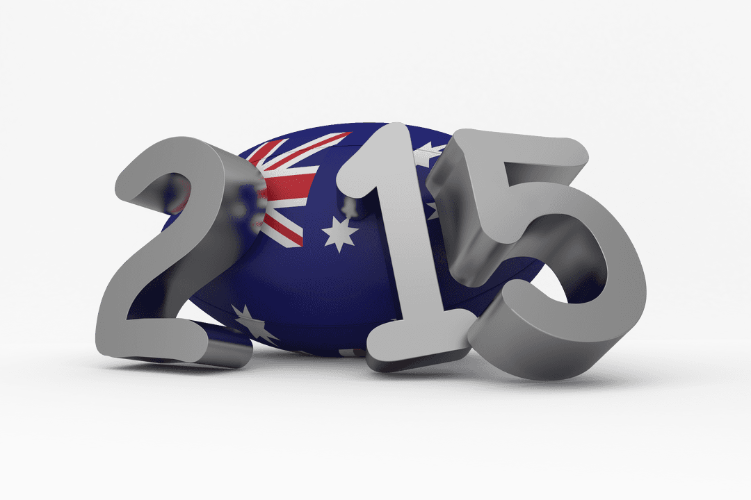 Transparent 2015 Sign with Australian Rugby Ball Display