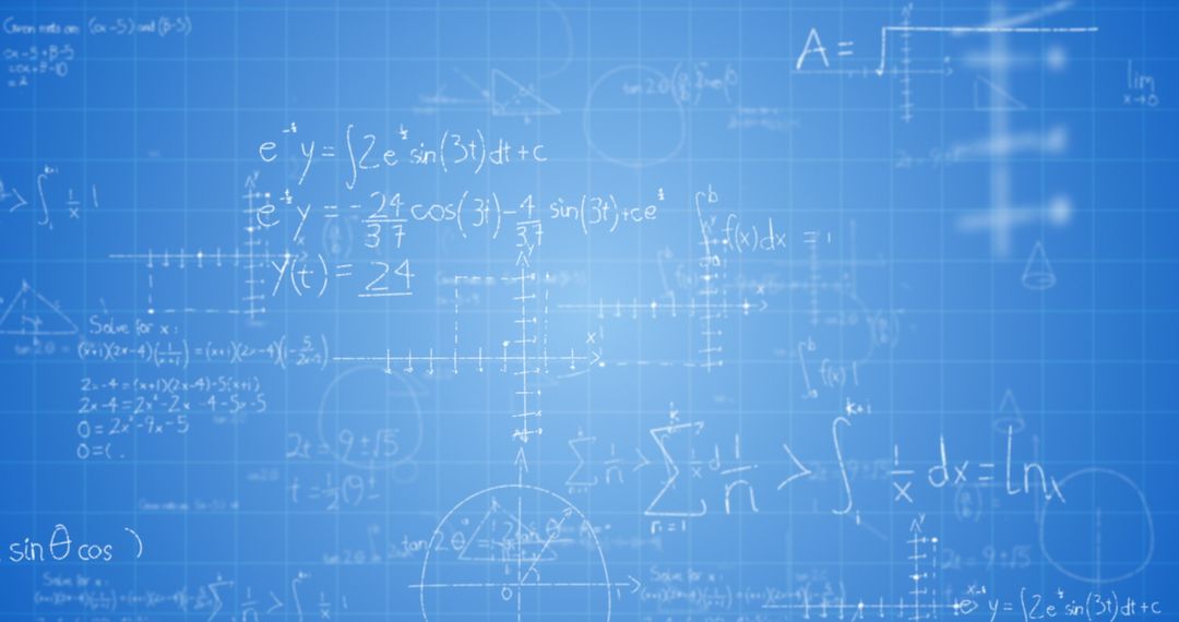 Complex Mathematical Formulas on Blue Grid