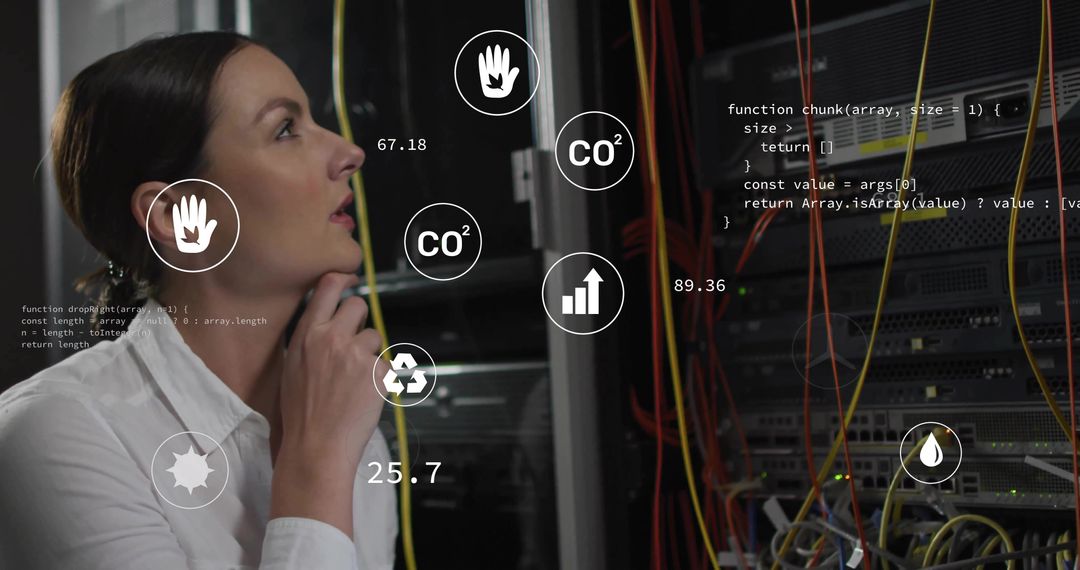 IT Technician Analyzing Futuristic Data Network Tools in Modern Data Center
