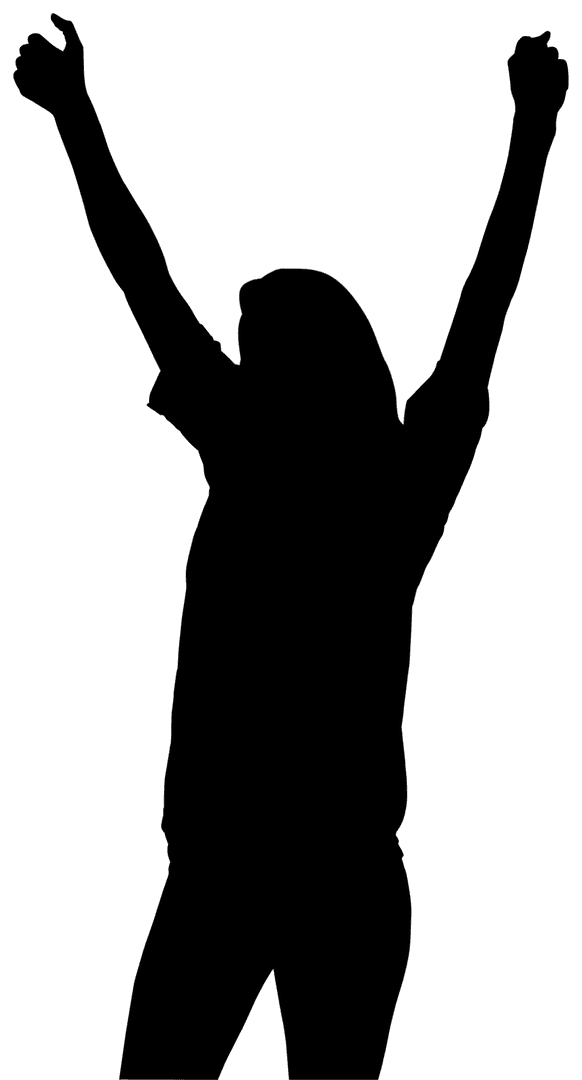 Silhouette of Excited Sportswoman with Hands Raised Joyfully on Transparent Background