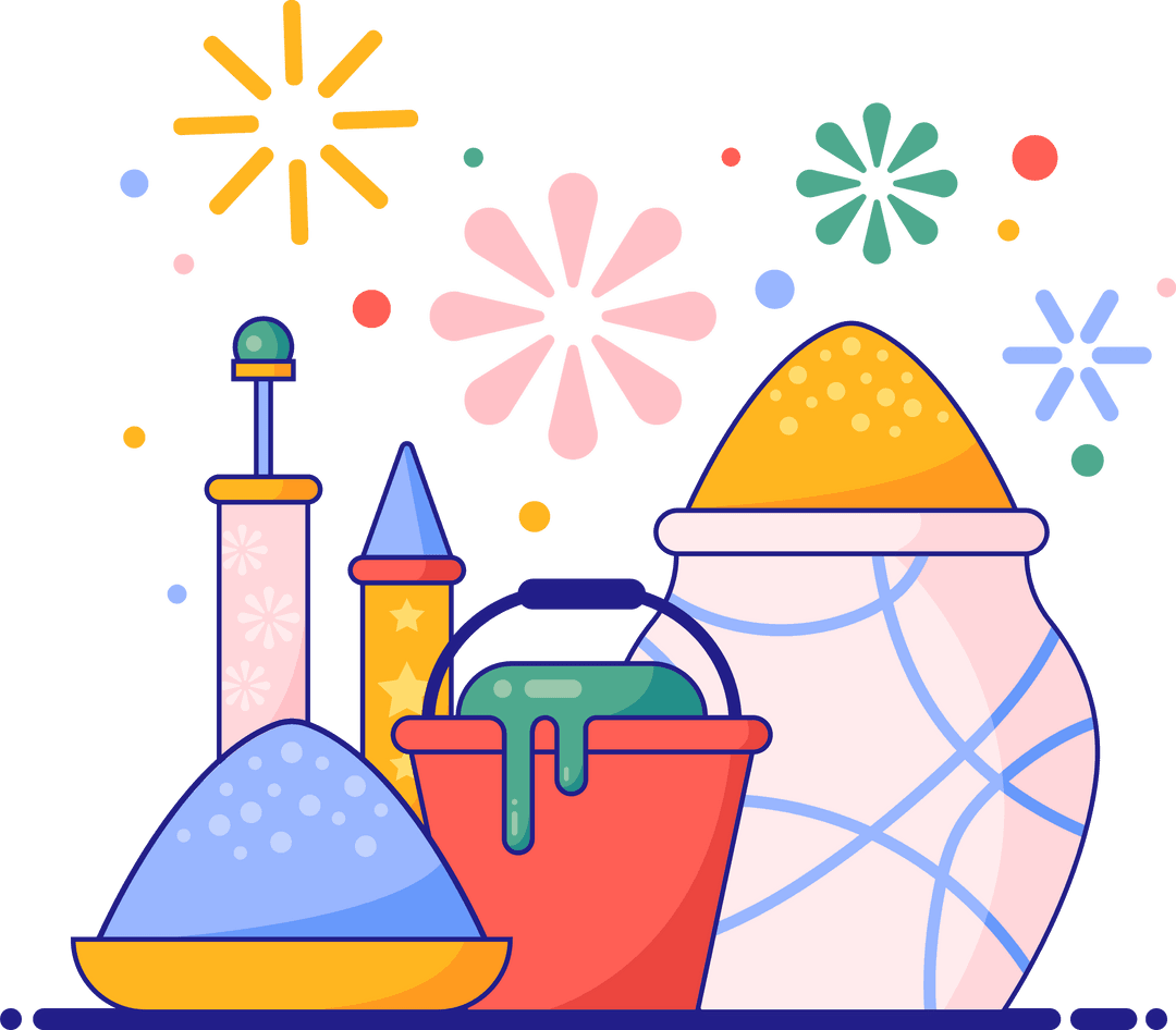 Transparent Festival Scene with Powders and Fireworks Vector