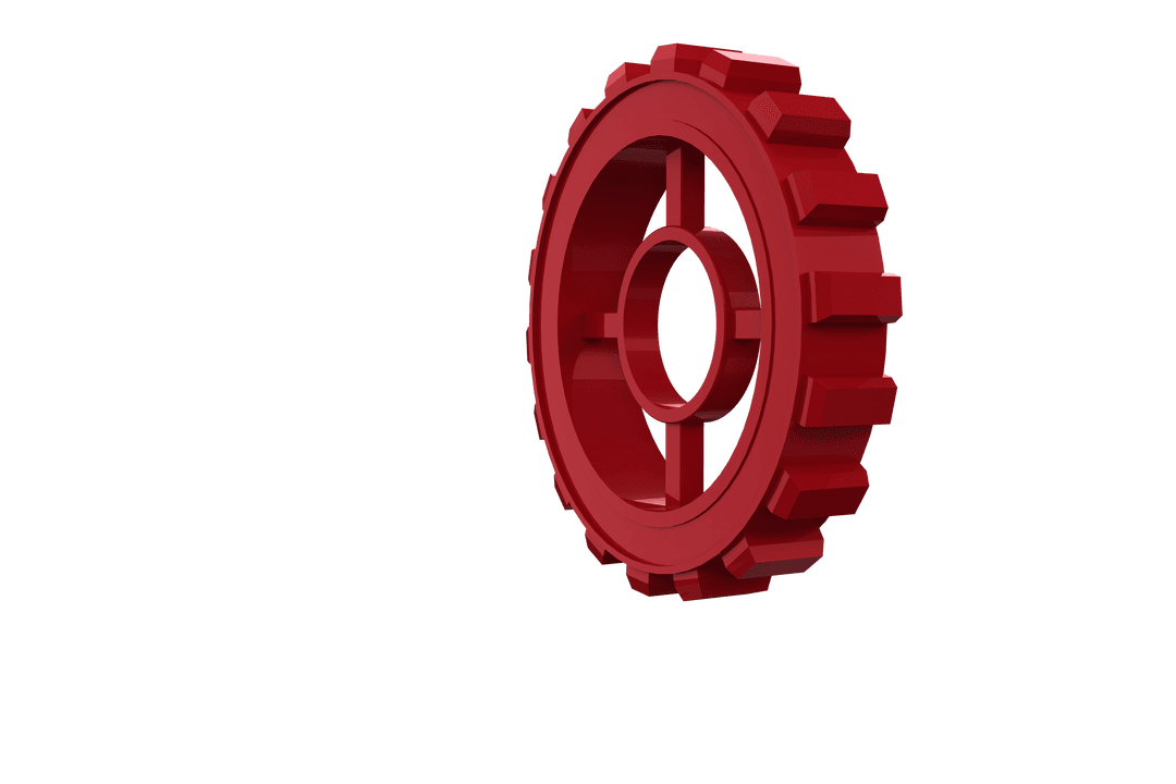 Transparent Red Cogwheel Gear Close-Up on White Background