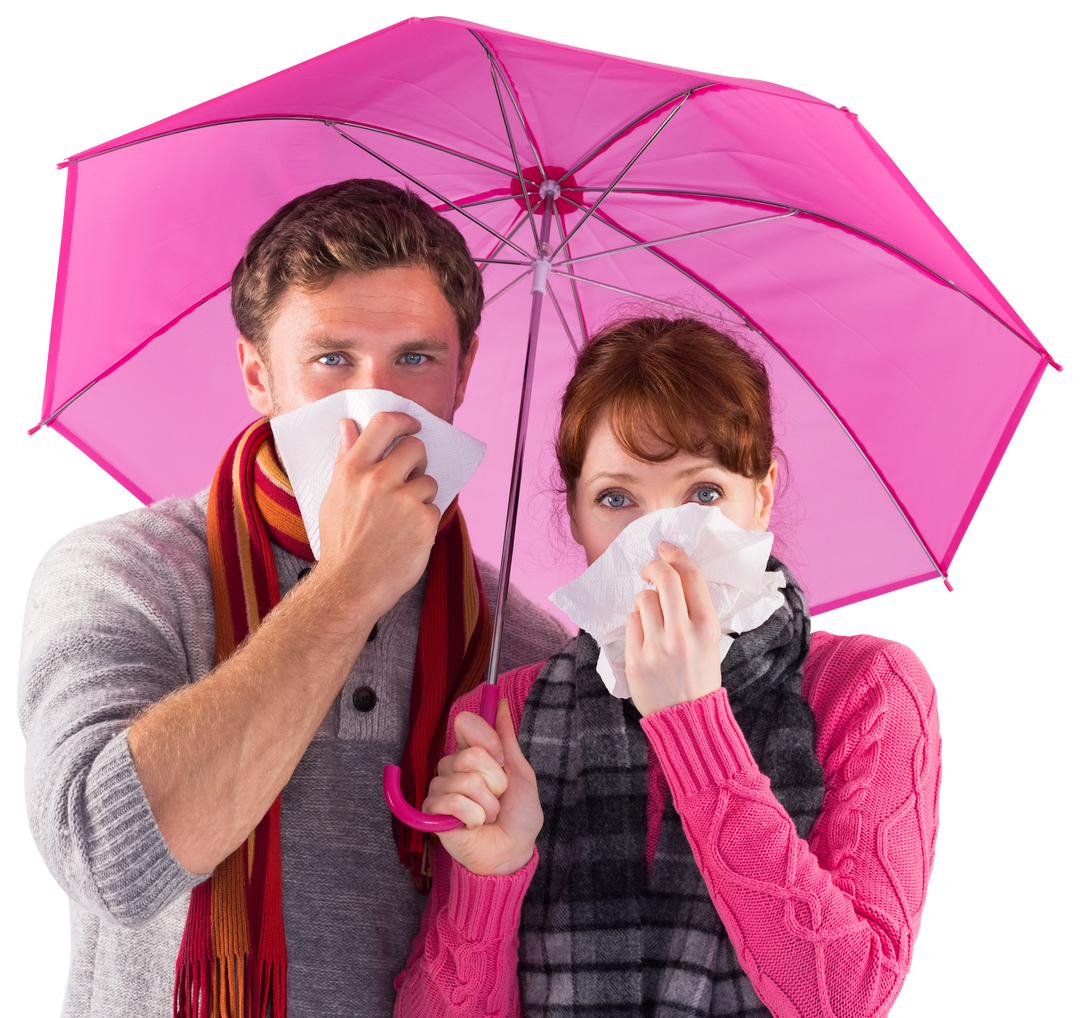 Couple with Transparent Umbrella Blowing Noses during Winter Cold Season - Download Free Stock Images Pikwizard.com