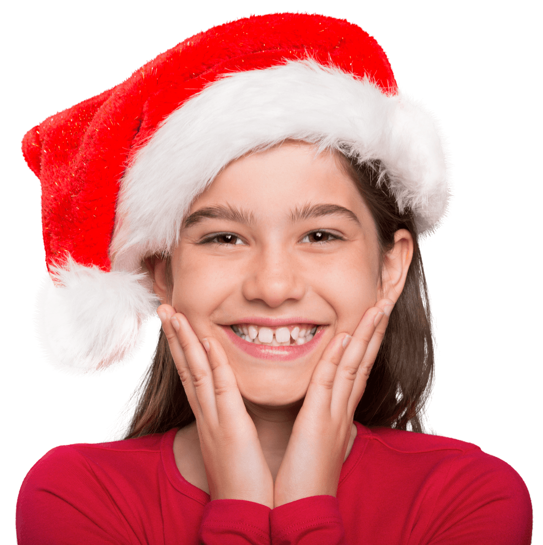 Cheerful Girl in Santa Hat with Transparent Background Smiling