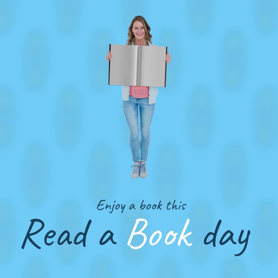 Happy Woman Celebrating Read a Book Day Holding Open Book