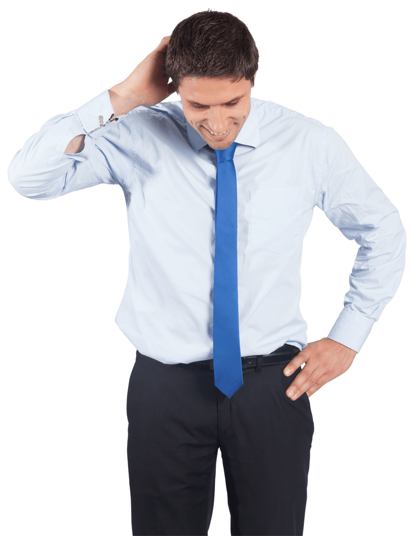Happy Caucasian Businessman with Blue Tie on Transparent Background