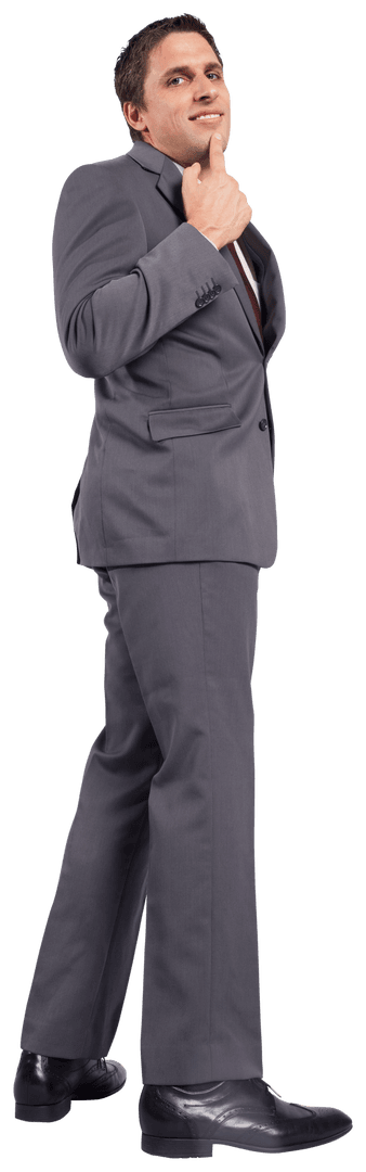 Businessman in Suit Thinking with Hand on Chin Transparent Background