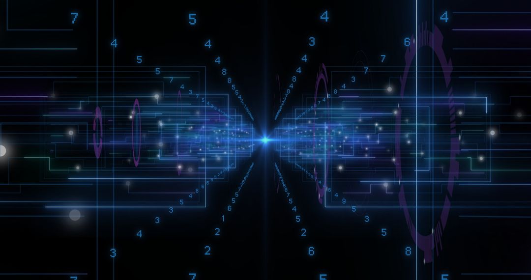 Abstract Digital Hub with Glowing Neon Blue Circuit Lines