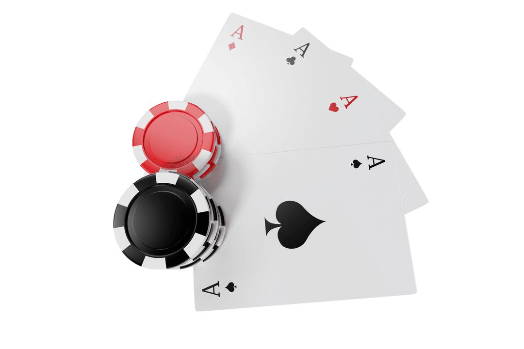 Four Aces and Poker Chips in Transparent Background