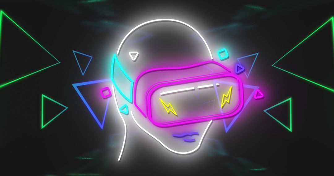 Neon VR Headset with Vibrant Triangles on Black Background