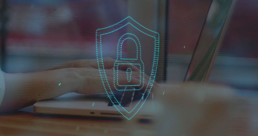 Cyber Security Concept with Laptop and Digital Padlock Overlay