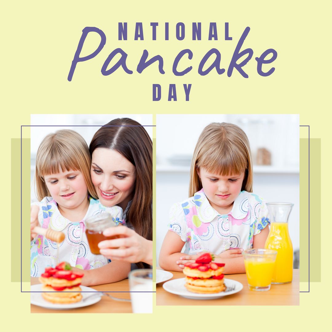 Mother and Daughter Celebrating National Pancake Day with Cheer