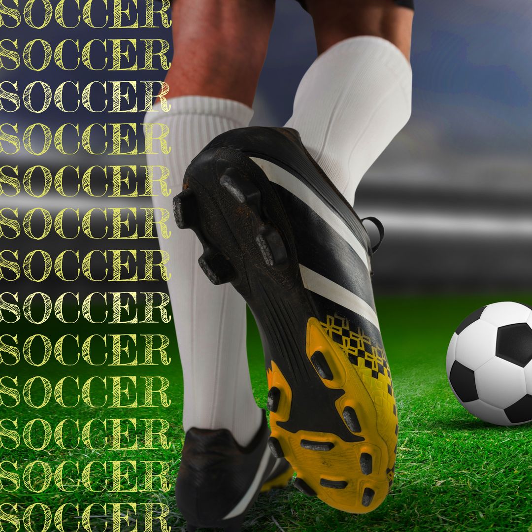 Focused African American Soccer Player Kicking Ball on Field - Download Free Stock Templates Pikwizard.com