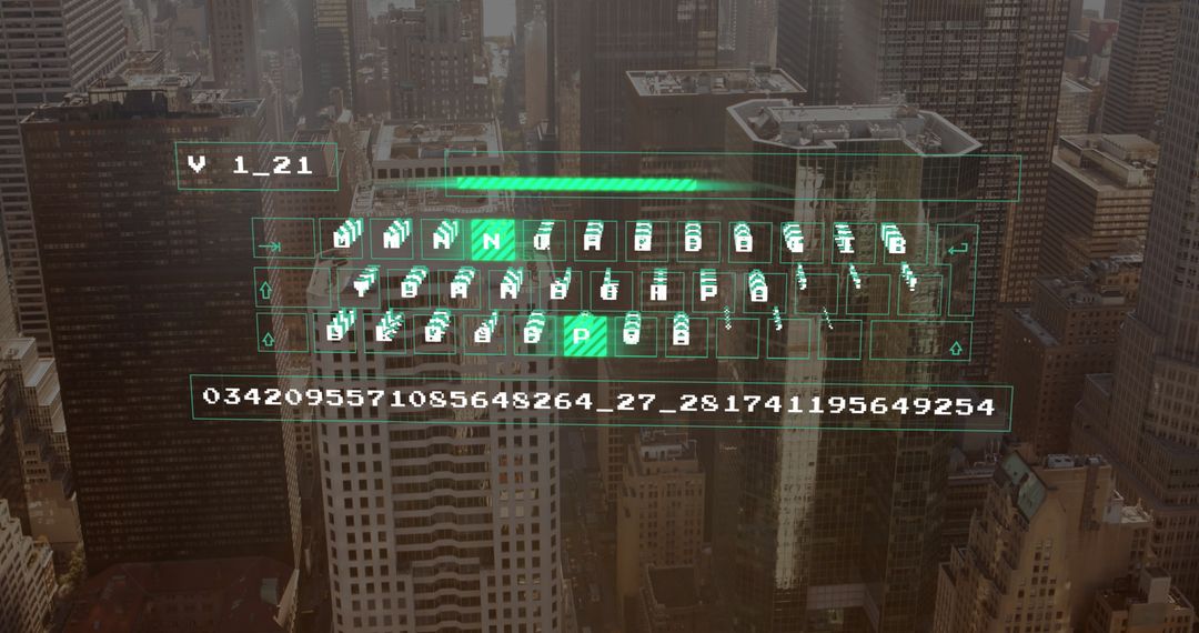 Futuristic Holographic Keyboard Over City Skyline