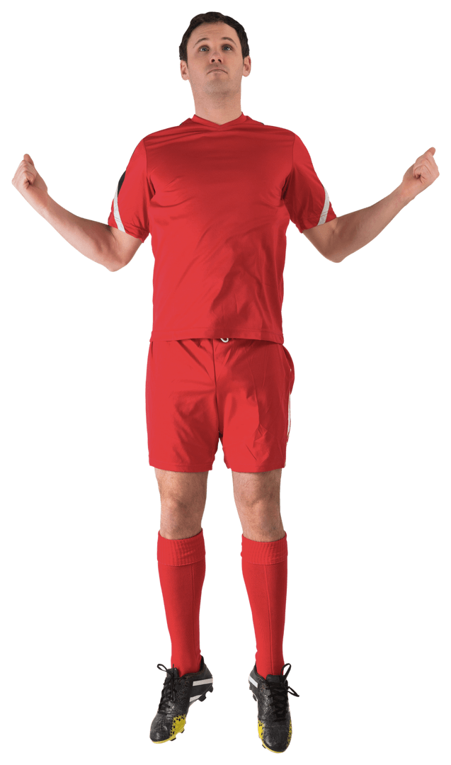 Transparent Soccer Player in Red Kit Celebrating with Determination
