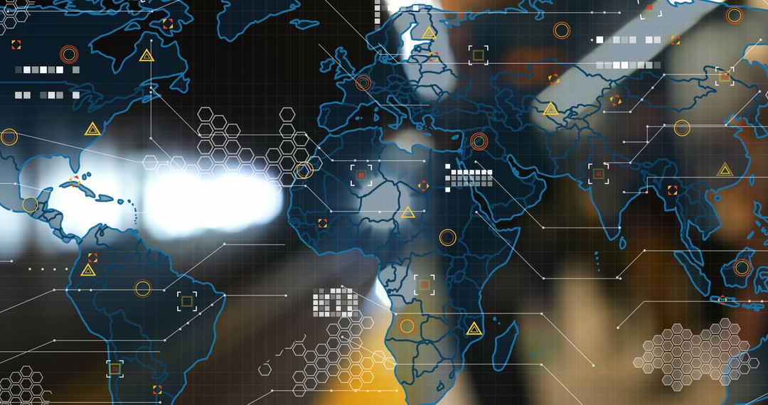 Digital World Map Overlay with Data Points and Train Arrival