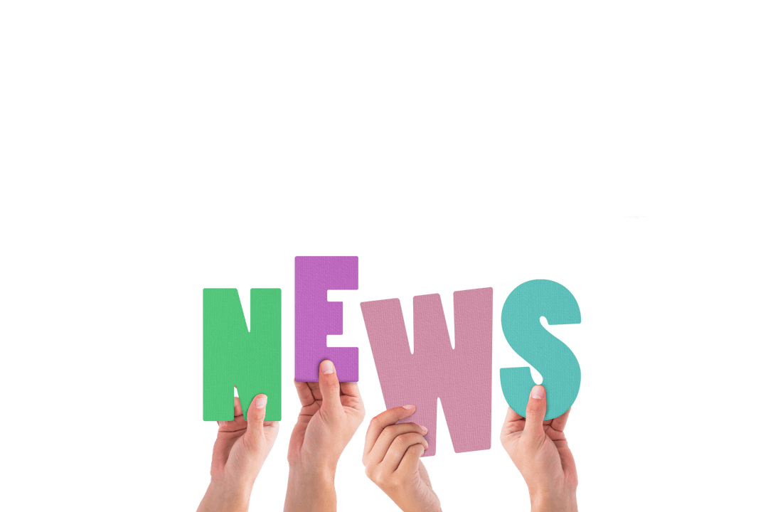 Hands Holding News Text on Transparent Background
