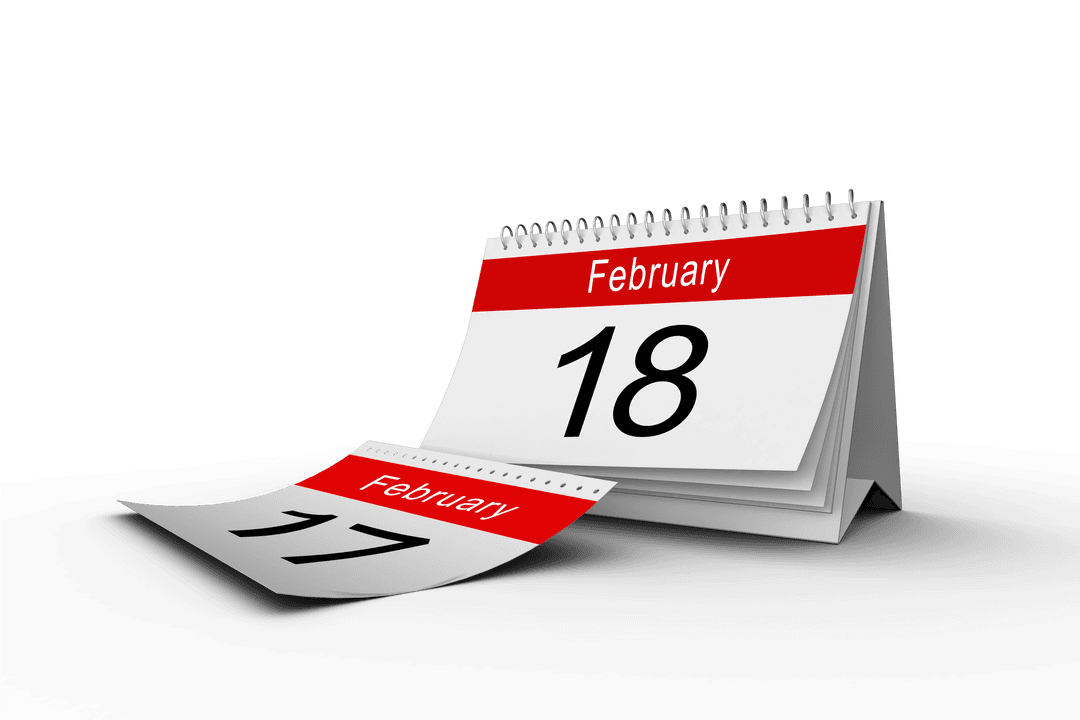 Transparent Desk Calendar Showing February Dates Emphasized