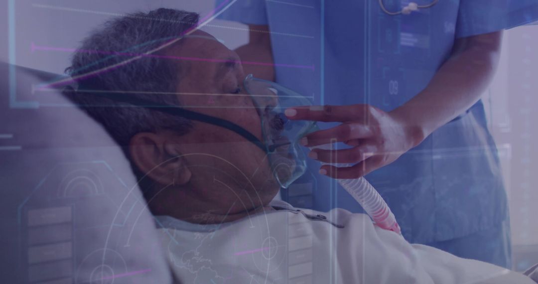 Nurse Adjusting Oxygen Mask for Hospital Patient Monitoring Respiratory Care and Vital Support