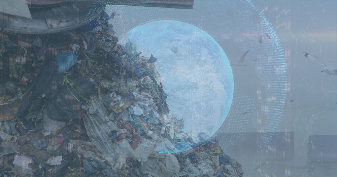 Digital Futuristic Globe Over Polluted Wasteland