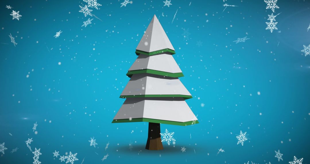 Snow-Capped Geometric Christmas Tree with Falling Snowflakes