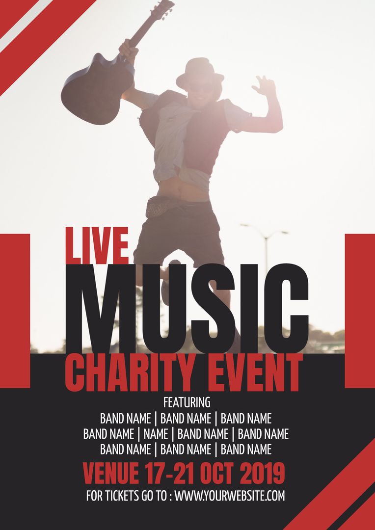 Energetic Guitarist Promoting Charity Music Event with Bold Typography - Download Free Stock Templates Pikwizard.com