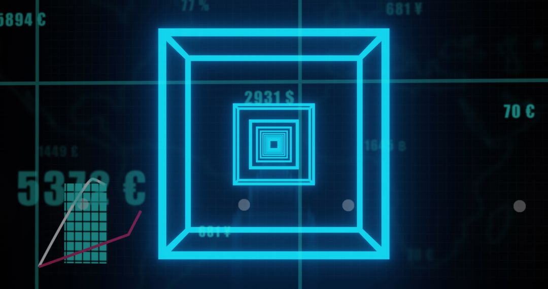Neon Blue Tunnel with Statistical Data Interface