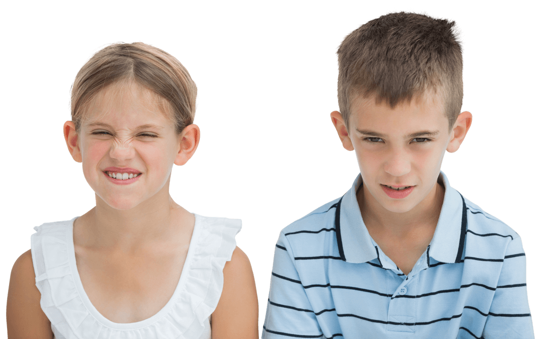 Transparent Siblings Expressing Anger and Annoyance Happily