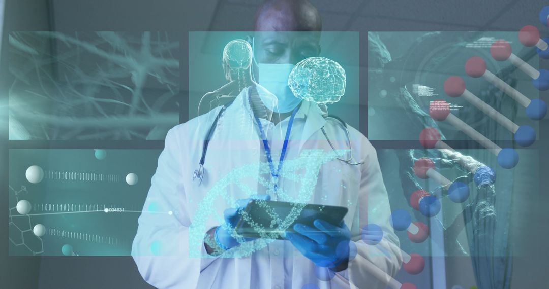 Doctor Analyzing Digital Health Data in High-Tech Medical Lab